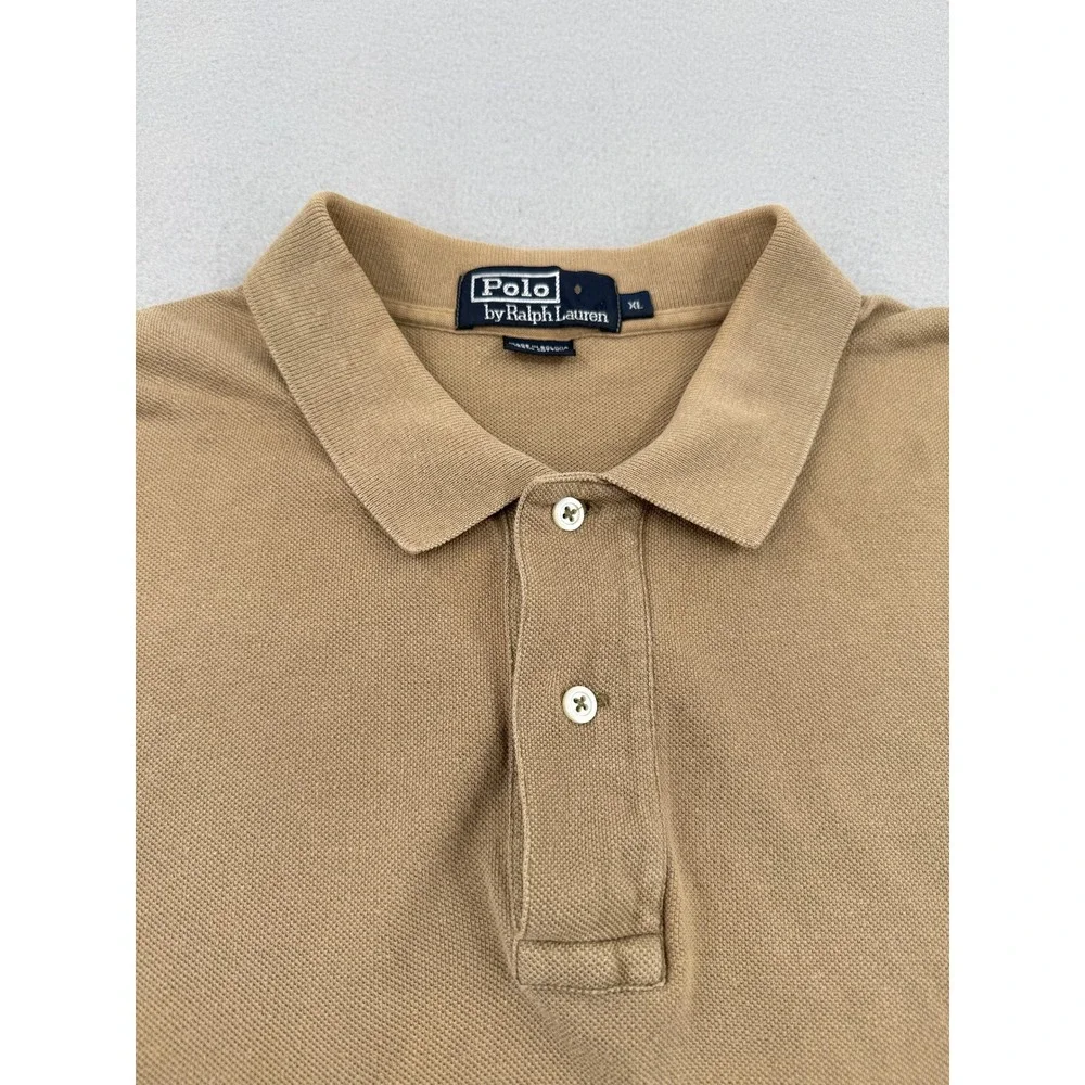 Polo Ralph Lauren Mens XL Tan Khaki Cotton Short Sleeve Pique Polo Shirt Classic